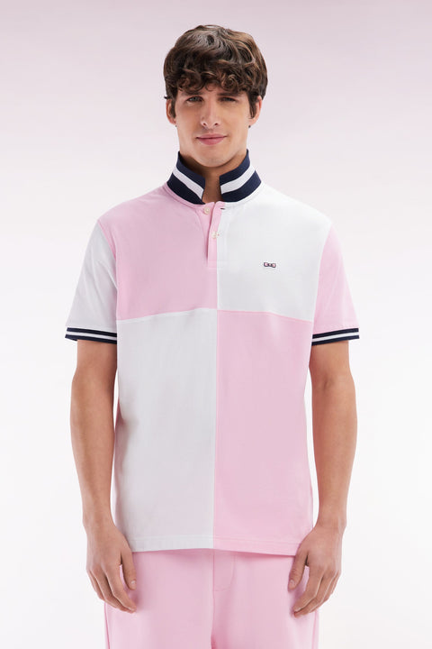 Polo à manches courtes coupé-cousu en coton rose coupe décontractée - Image 1