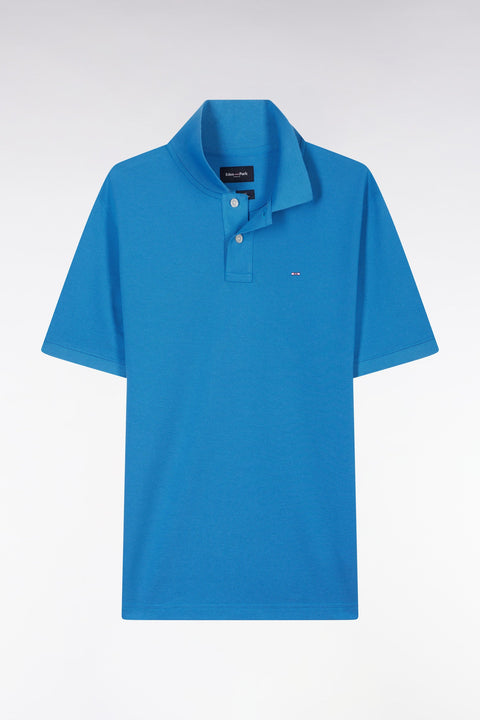 Polo à manches courtes uni en coton Pima bleu coupe droite - Image 2
