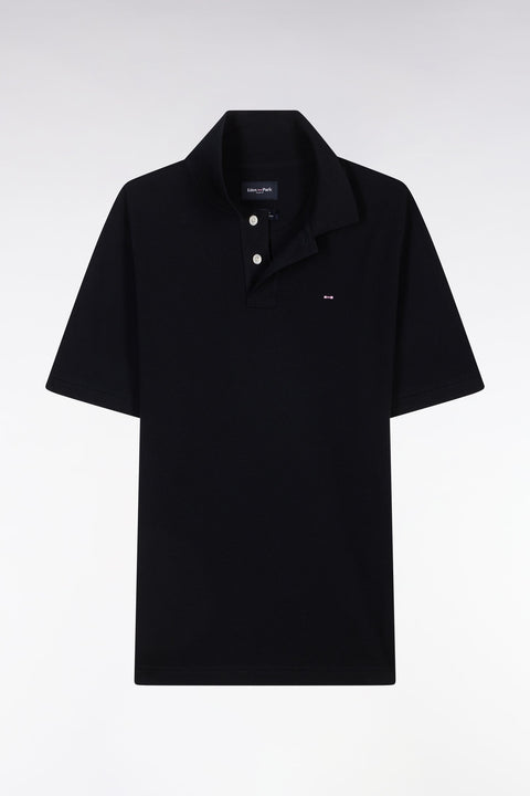 Polo à manches courtes uni en coton Pima noir coupe droite - Image 2