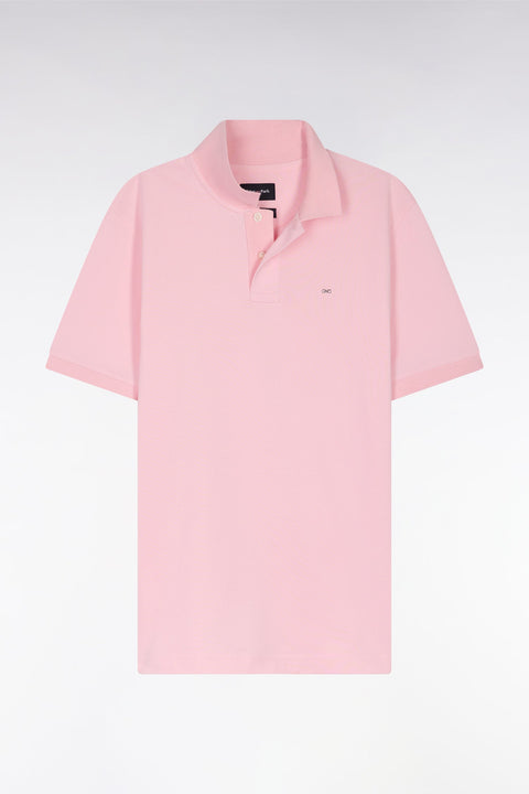 Polo à manches courtes uni en coton Pima rose clair coupe droite - Image 2
