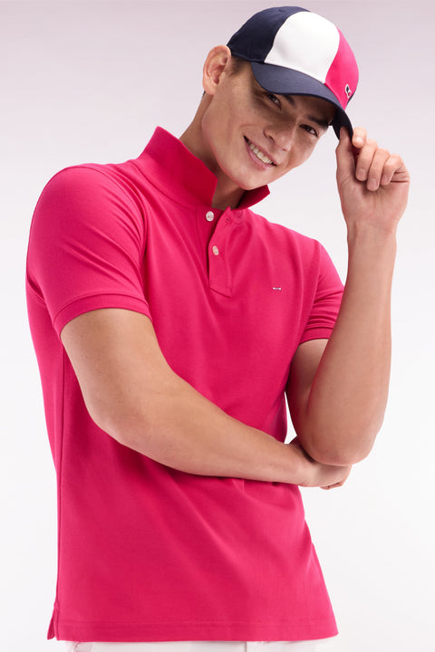 Polo à manches courtes uni en coton Pima fuchsia coupe droite - Image 3