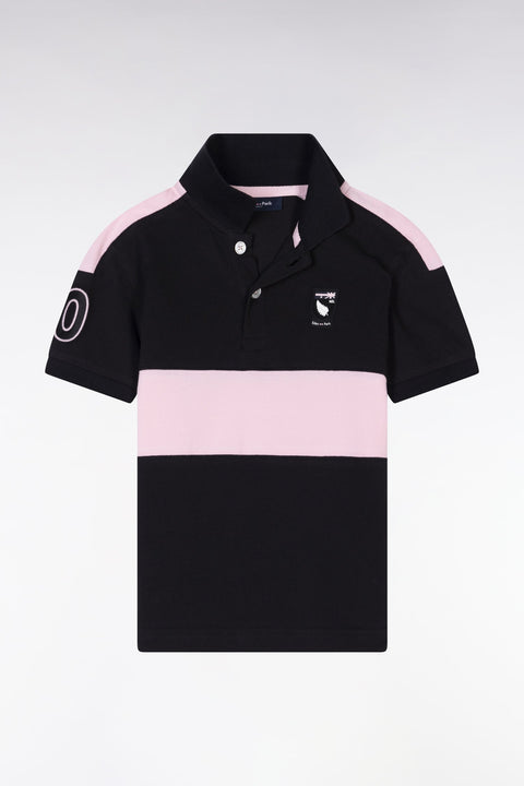 Polo New Zealand en piqué de coton noir et rose coupe droite - Image 1