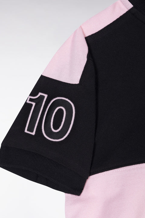 Polo New Zealand en piqué de coton noir et rose coupe droite - Image 2