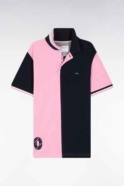 Polo à manches courtes en coton bicolore rose et marine coupe droite - Image 2