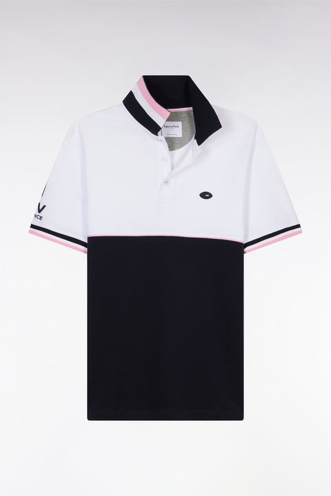 Polo à manches courtes en piqué coton bicolore marine et blanc coupe droite - Image 2