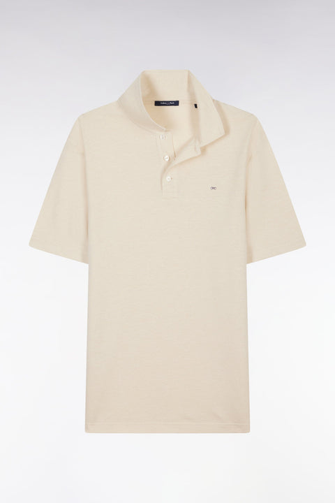 Polo à manches courtes en coton et lin crème coupe droite - Image 2