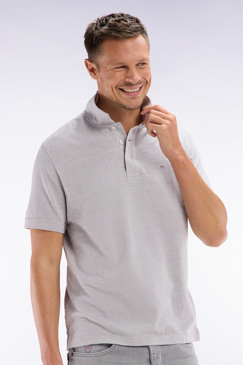 Polo à manches courtes en coton et lin gris clair coupe droite - Image 3