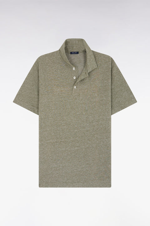 Polo à manches courtes en coton et lin kaki coupe droite - Image 1