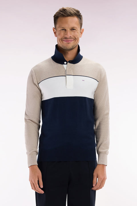 Pull à col maillot en coton beige coupe droite - Image 1