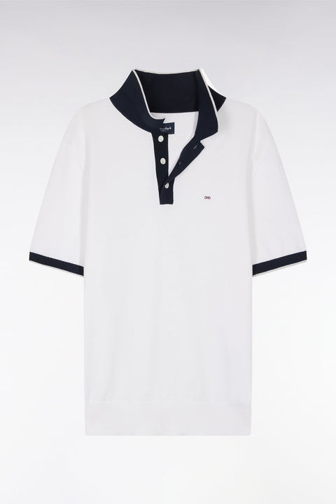 Pull manches courtes à col polo en coton blanc coupe droite - Image 2
