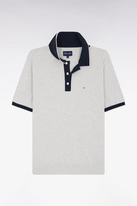 Pull manches courtes à col polo en coton gris coupe droite - Image 2
