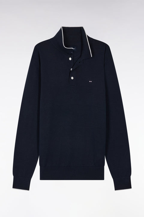 Pull col polo en coton marine et gris coupe droite - Image 2