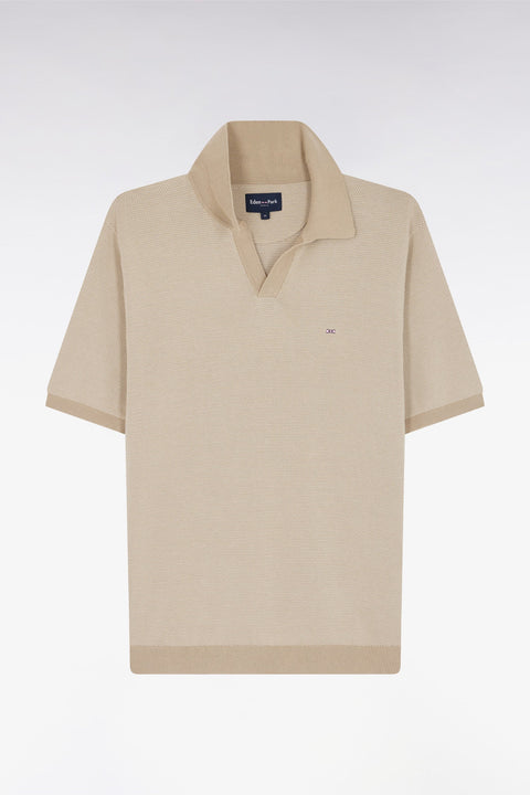 Pull col polo en coton beige coupe droite - Image 2