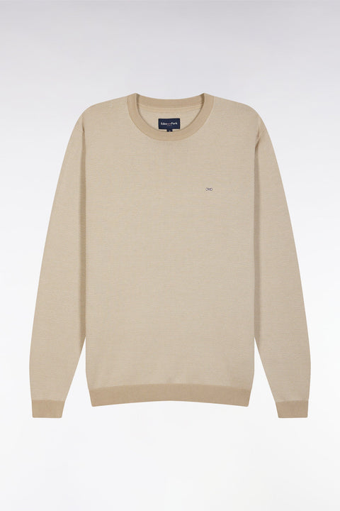 Pull en coton à col rond en coton beige coupe droite - Image 2