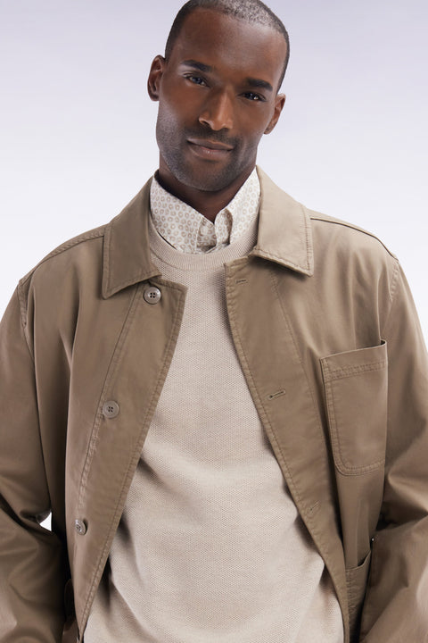 Pull col rond en coton nid d'abeille beige coupe droite - Image 3