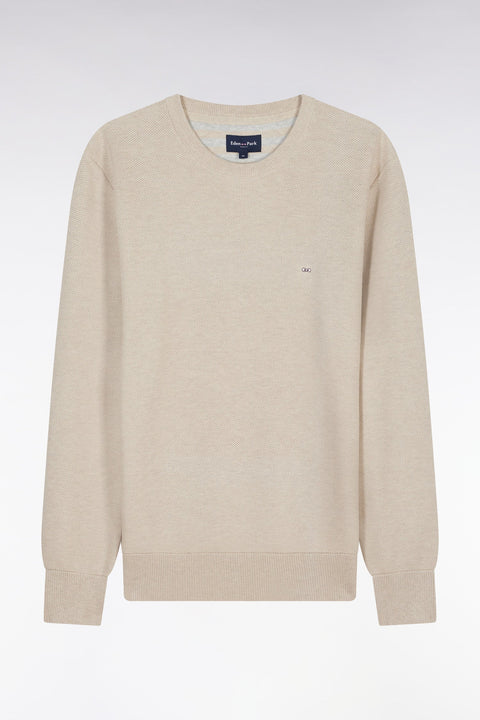Pull col rond en coton nid d'abeille beige coupe droite - Image 2