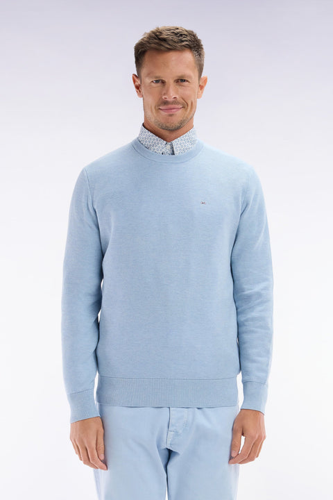 Pull col rond en coton nid d'abeille ciel coupe droite - Image 1