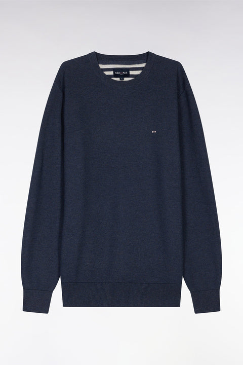 Pull col rond en coton nid d'abeille marine coupe droite - Image 1
