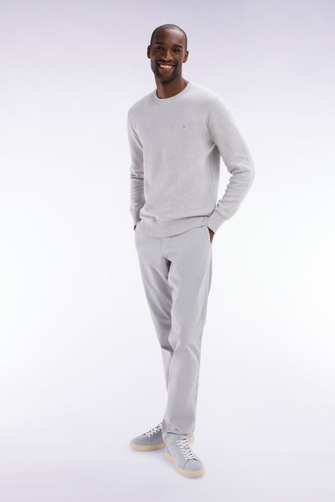 Pull col rond en coton nid d'abeille gris coupe droite - Image 3