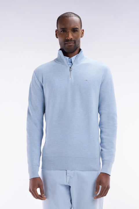 Pull col camionneur en coton nid d'abeille ciel coupe droite - Image 1