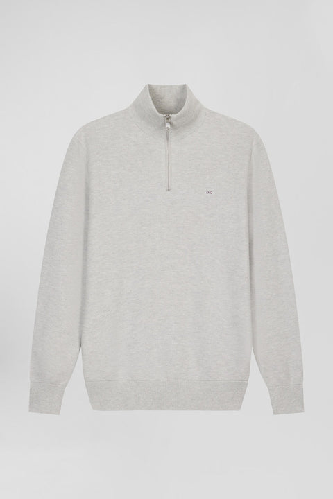 Pull col camionneur en coton nid d'abeille gris coupe droite - Image 2