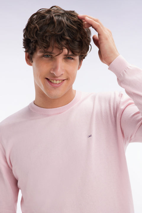 Pull col rond en coton et soie mélangés rose coupe droite - Image 3