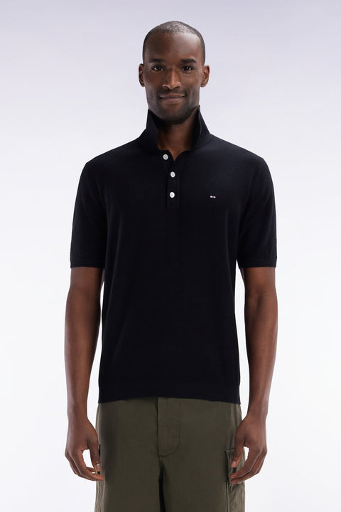 Pull sans manches à col polo noir coupe droite - Image 1