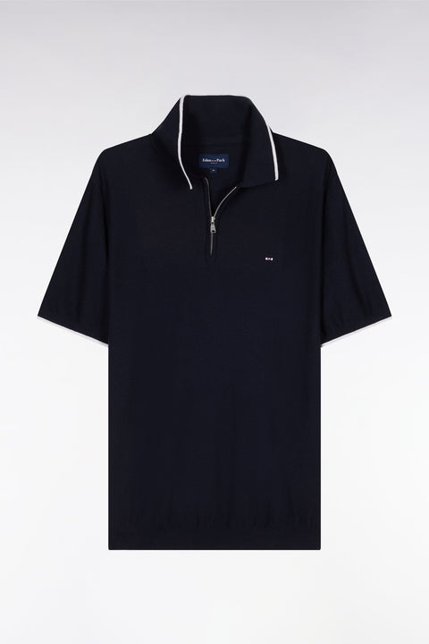 Pull col polo en coton biologique et cachemire marine coupe droite - Image 2