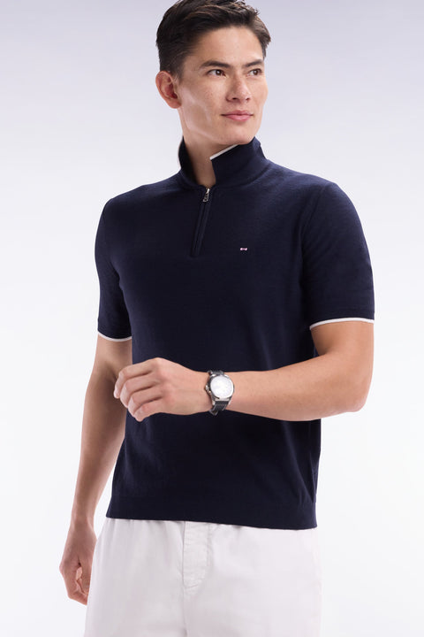 Pull col polo en coton biologique et cachemire marine coupe droite - Image 3