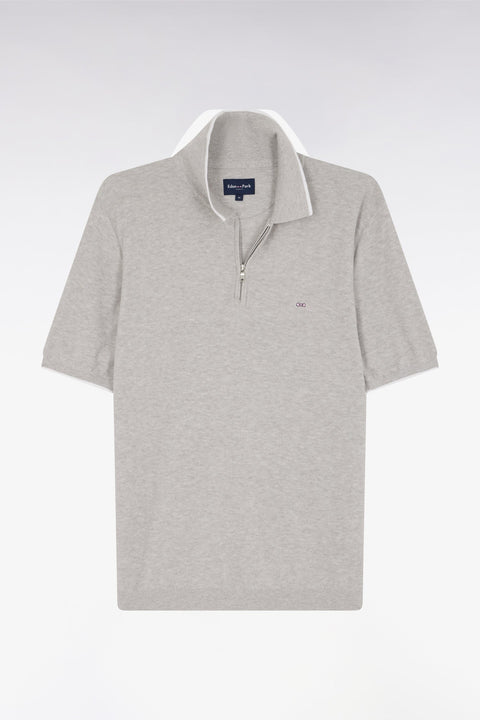 Pull col polo en coton biologique et cachemire gris coupe droite - Image 2