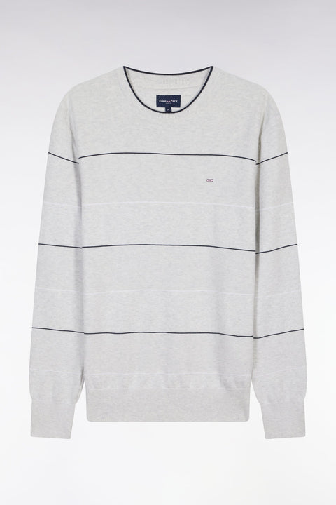 Pull col rond cerclé en coton gris - Image 2