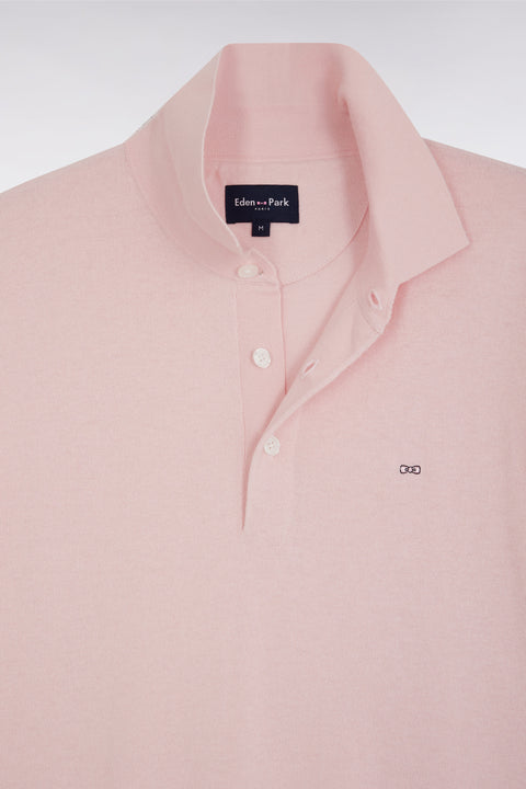 Pull col polo en coton et soie mélangés rose coupe droite - Image 2
