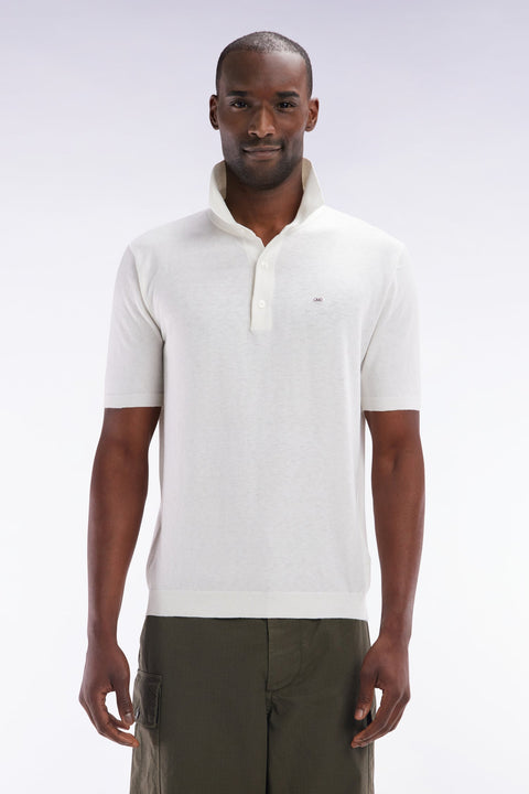 Pull col polo en coton et soie mélangés écru coupe droite - Image 1