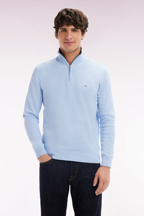 Pull col camionneur en coton ciel coupe droite - Image 1