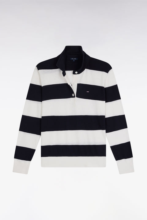 Pull cerclé à col maillot en coton biologique et cachemire marine coupe décontractée - Image 1