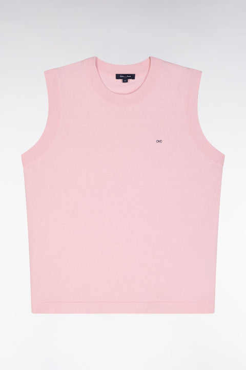 Pull débardeur fin à col rond en coton et soie mélangés rose coupe décontractée - Image 2