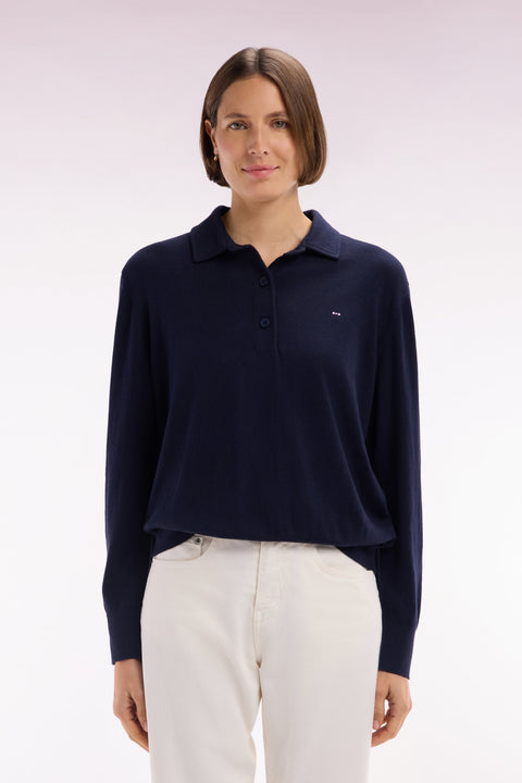 Pull à col maillot en coton biologique et cachemire marine coupe décontractée - Image 2