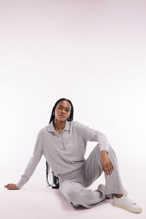 Pull à col maillot en coton biologique et cachemire gris coupe décontractée - Image 1