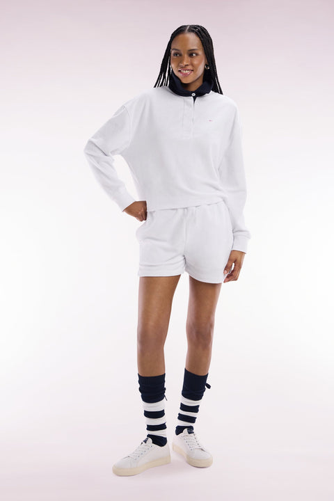 Short en molleton coton mélangé blanc coupe droite - Image 1