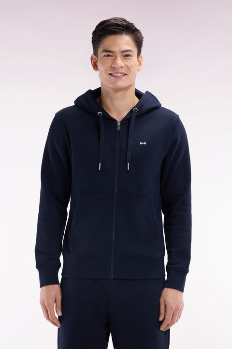 Sweatshirt zippé en molleton coton marine coupe droite - Image 1