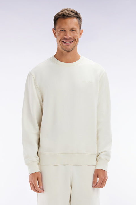 Sweatshirt surteint à col rond en molleton coton beige coupe décontractée - Image 1