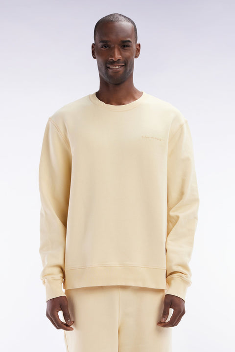 Sweatshirt surteint à col rond en molleton coton ocre coupe décontractée - Image 1