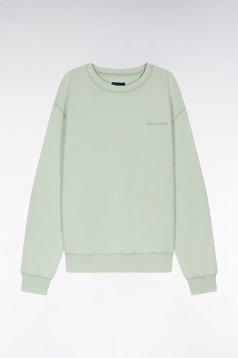 Sweatshirt surteint à col rond en molleton coton vert d'eau coupe décontractée - Image 2