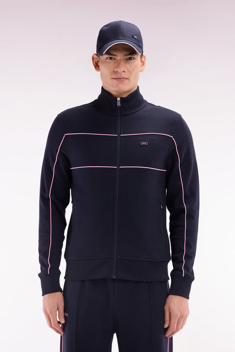 Sweatshirt zippé en coton interlock bleu coupe droite - Image 1