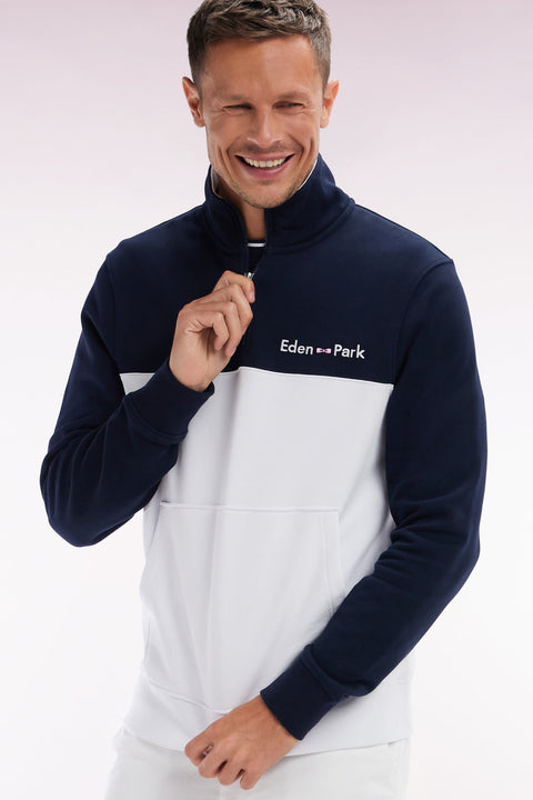 Sweatshirt à col camionneur en coton bicolore blanc et marine coupe droite - Image 2