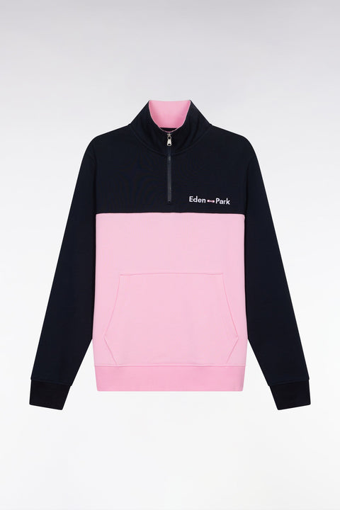 Sweatshirt à col camionneur en coton bicolore rose et marine coupe droite - Image 2
