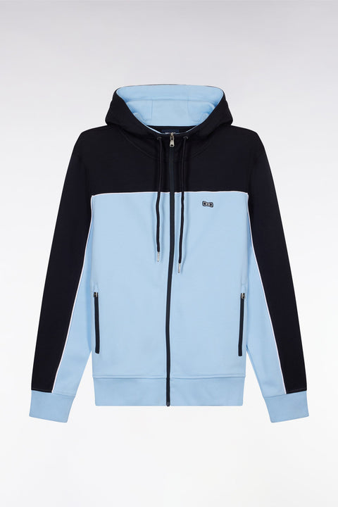 Sweatshirt zippé à capuche en coton ciel et blanc coupe droite - Image 2