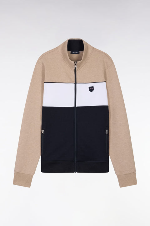 Sweatshirt zippé en coton interlock beige coupe droite - Image 2