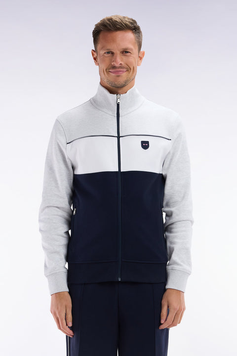 Sweatshirt zippé en coton interlock gris coupe droite - Image 1