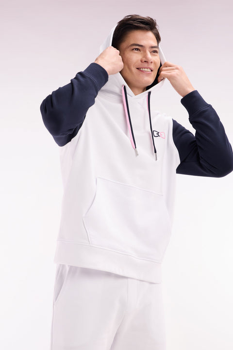 Sweatshirt à capuche en coton blanc coupe décontractée broderie dos bicolore - Image 3